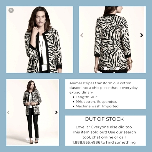 Chico's Zebra Print Black Ecru White Duster Jacket - Picture 4 of 10